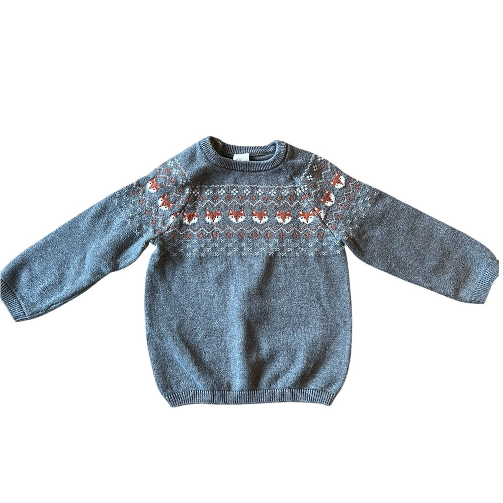 H&M Kids Grey Fox Fair Isle Knit Sweater Size 12-18M